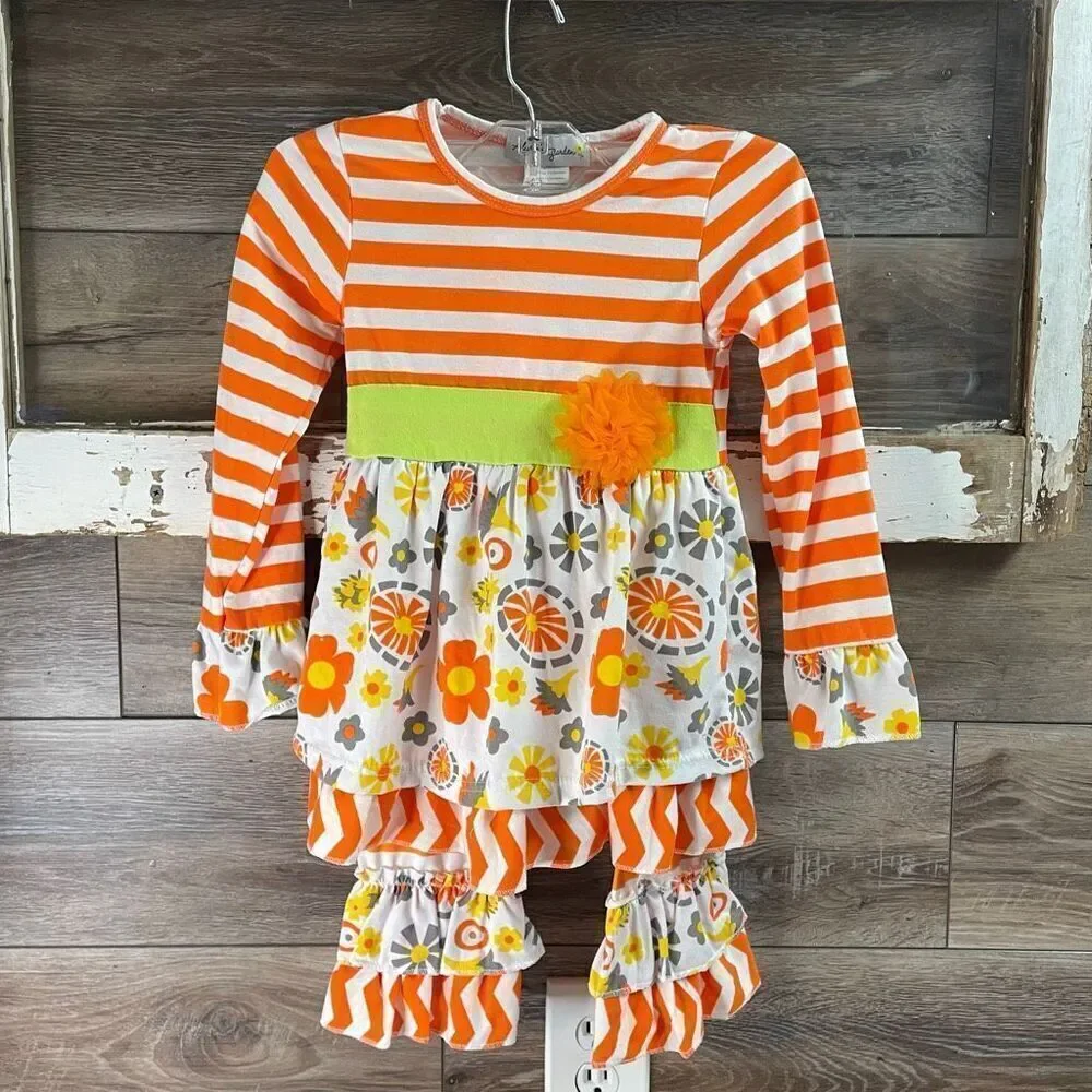 ALYSSA’S GARDEN Girls 2 Piece Ruffled Outfit Size 4T Boho Cottagecore Floral